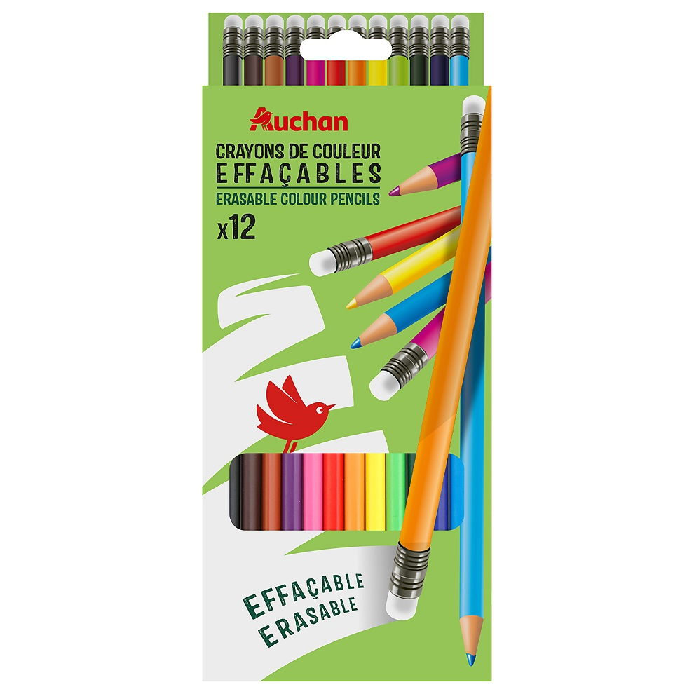 Zdjęcia - Rysowanie Auchan  Kredki ołówkowe z gumką 12 kolorów 